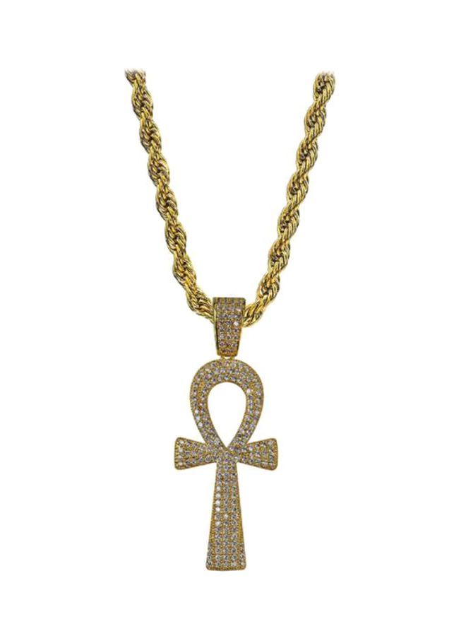 NIBEMINENT Gold Plated Zircon Studded Egyptian Anhe Key Pendant Necklace