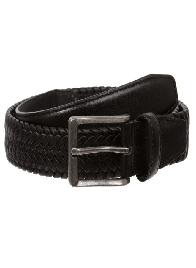 Beltiscool Men's Comfort Stretch Braided Leather Belt, Black | 52" - Image 1