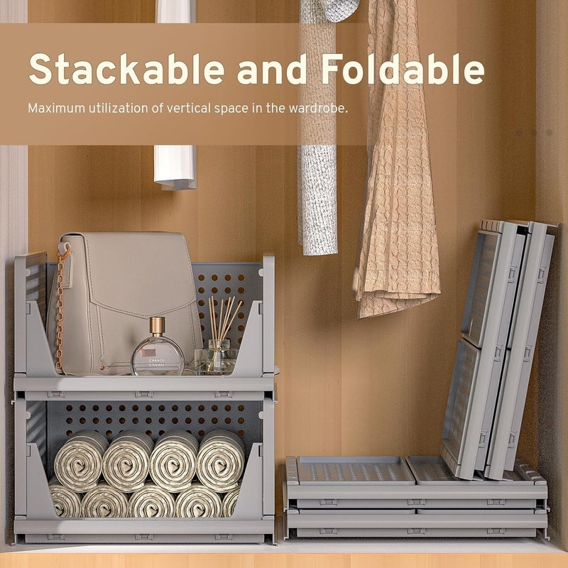 Kuber Industries Kuber Industries Storage Organizer Wardrobe Organizer For Clothes Cupboard Organizer Foldable Shirt Stacker Box Cloth Box for Almirah Closet Storage Basket Large Pack of 6 Gray  - Image 4