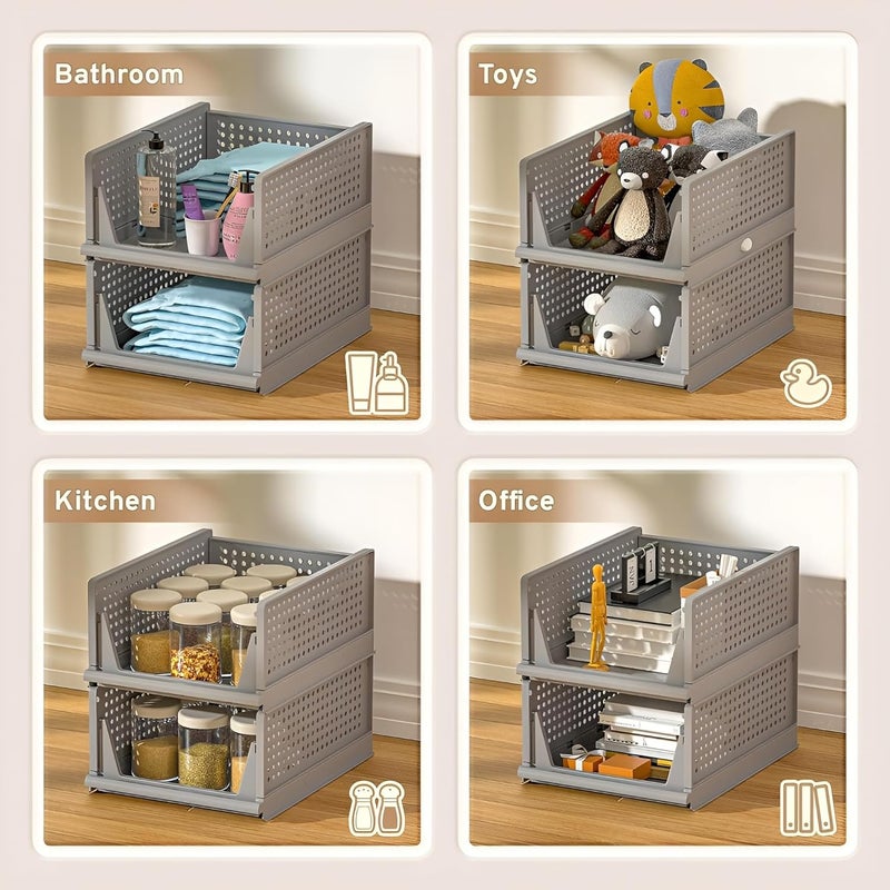 Kuber Industries Kuber Industries Storage Organizer Wardrobe Organizer For Clothes Cupboard Organizer Foldable Shirt Stacker Box Cloth Box for Almirah Closet Storage Basket Large Pack of 6 Gray  - Image 5