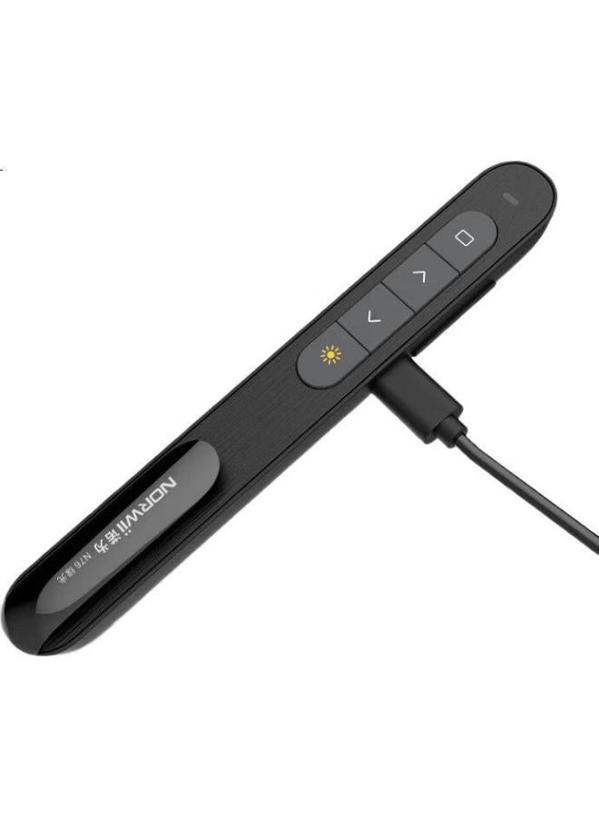 Norwii Nuowei 100-Meter Remote Control/Green Light Charging Page-Turning Pen For Teachers, Electronic Teaching Pointer, Volume Control Laser Pointer, Ppt Remote Control Pen, Presenter, N76 Green Light Black - Image 2