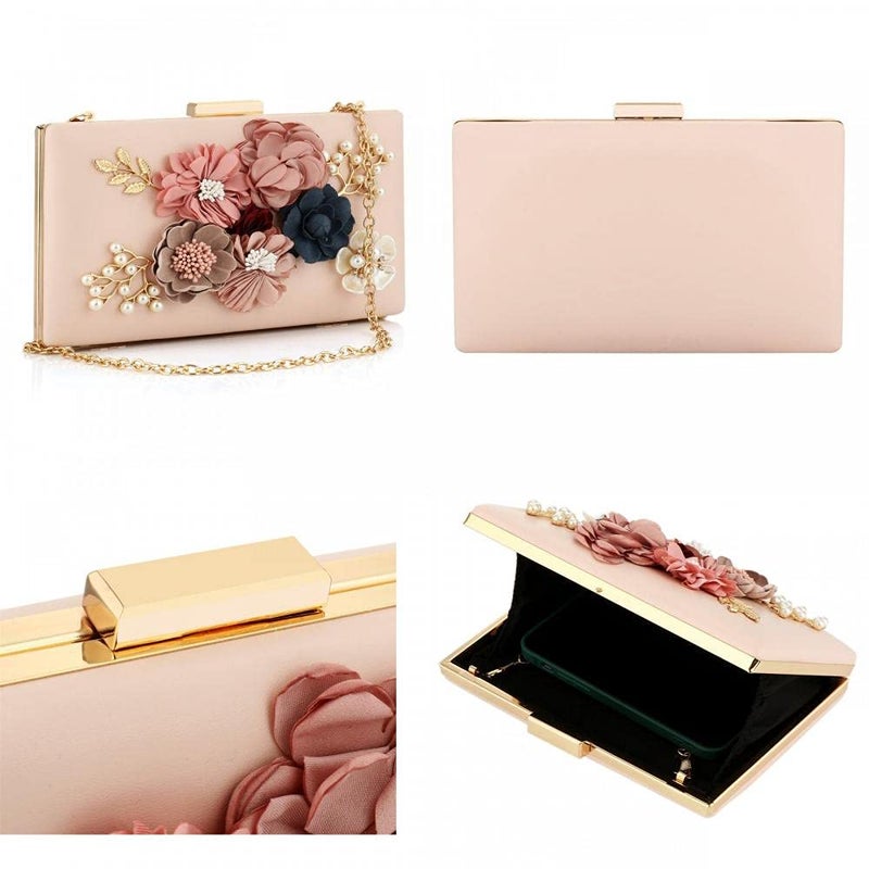 Gets PU Leather Purses and Handbags for Women Floral Beaded Embellished Clutch Bag Elegant Banquet Wedding Evening Handbags Crossbody Bag - Image 3