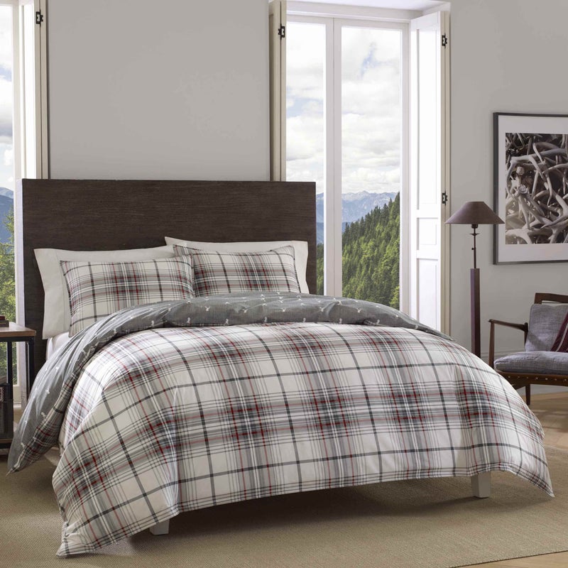 Eddie Bauer - Twin Comforter Set, Reversible Bedding with Matching Sham, Medium-Weight for Year Round Use, Dorm Essentials (Alder Grey/Red) - Image 2
