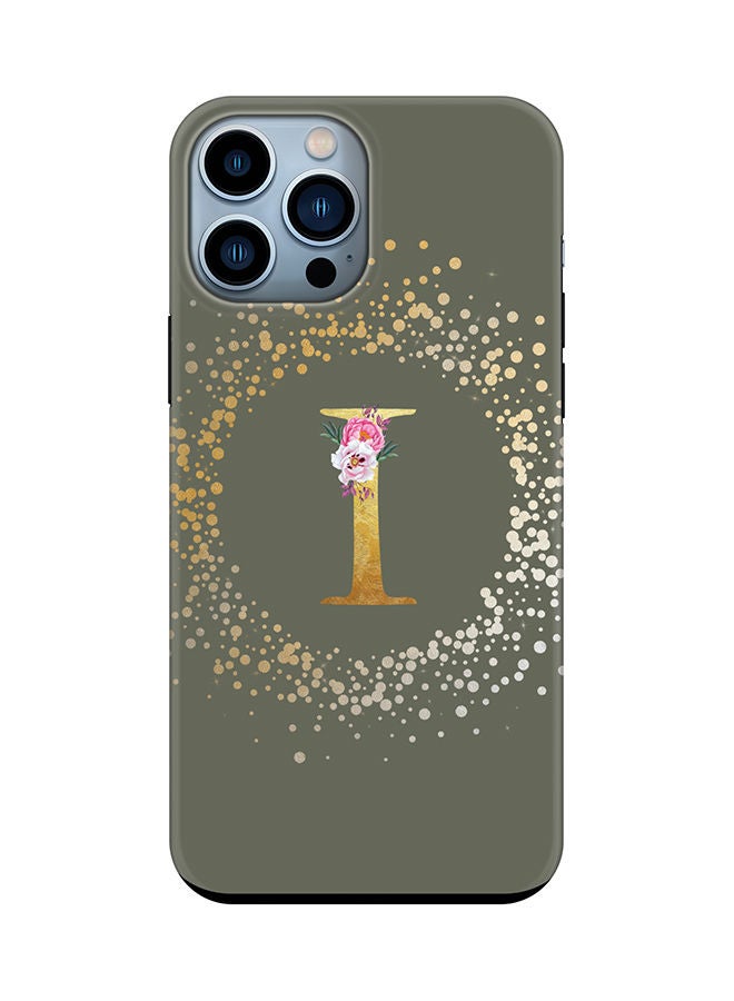 Stylizedd Monogram Tough Series for Apple iPhone 13 Pro Max Custom Initials Floral Pattern Tough Pro Dual Layer hybrid PC inner TPU protection Alphabet- I (Olive Green) - Image 1