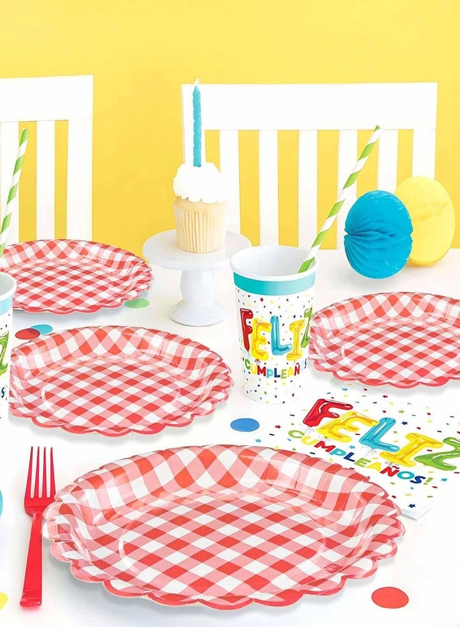 HEIPINIUYE 50 Pieces Red Gingham Paper Plates 7 Inch Red and White Scalloped Plates Disposable Dinner Plate for Wedding Baby Shower Birthday Party Checkered Dessert Plate - Image 5