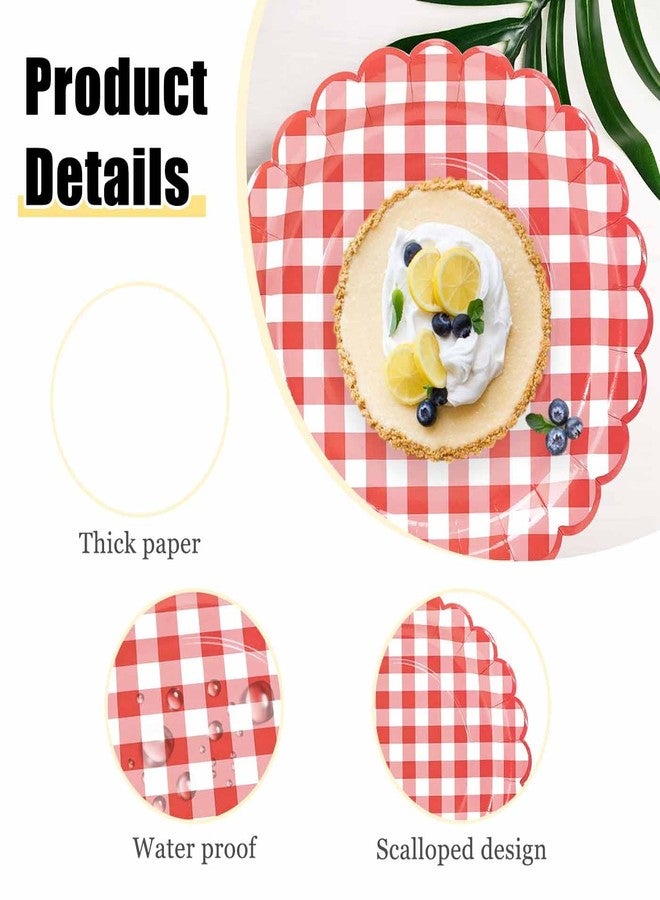 HEIPINIUYE 50 Pieces Red Gingham Paper Plates 7 Inch Red and White Scalloped Plates Disposable Dinner Plate for Wedding Baby Shower Birthday Party Checkered Dessert Plate - Image 4