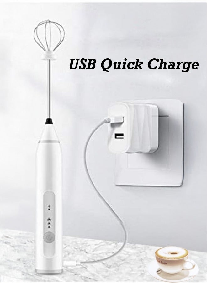 Frother Electric Whisk, Handheld Milk Frother USB Rechargeable, 3-Speed Force Adjustment Milk Bubbler 2 In 1 Milk Bubbler Perfect for Coffee, Latte, Cappuccino, Electric Foam Maker, Drink Mixer with Stainless whisks 3 Speed Adjustable Foam Maker Blender for Cappuccino ((Black)) - Image 2