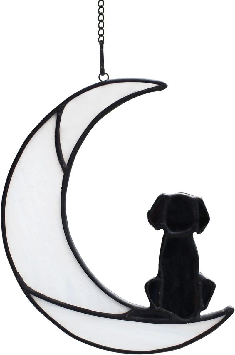 BOXCASA Dog Memorial Gifts for Dog Lovers,Dog on Moon Stained Glass Window Hanging for Suncatcher,Loss of Dog Sympathy Gift for Dog Lovers, Pet Memorial Sympathy Gifts - Image 1