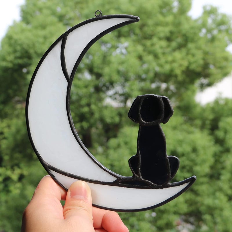 BOXCASA Dog Memorial Gifts for Dog Lovers,Dog on Moon Stained Glass Window Hanging for Suncatcher,Loss of Dog Sympathy Gift for Dog Lovers, Pet Memorial Sympathy Gifts - Image 3