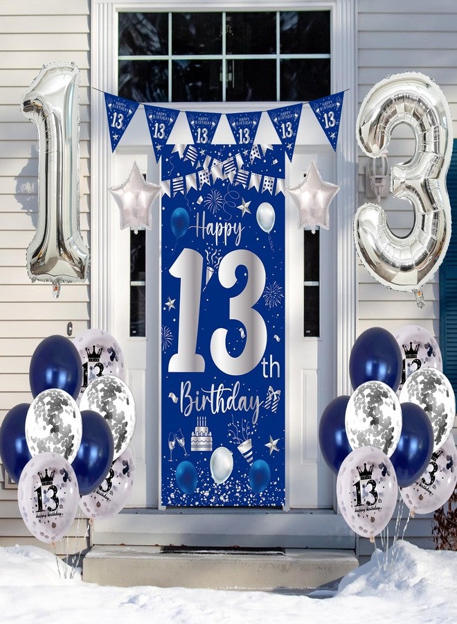 Purtarly Blue 13th Birthday Decorations for Boys Girls, Happy 13th Birthday Decorations Boy, 13 Birthay Banner Decor Number 13 Foil Balloon, Triangle Flag, Official Teenager 13 Year Old Bday Party Supplies - Image 5