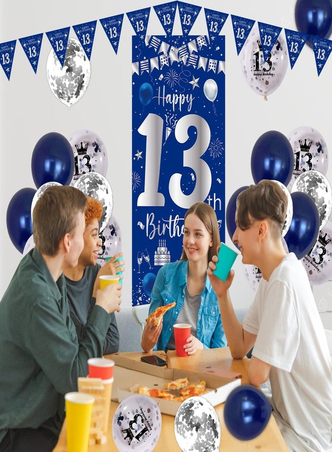Purtarly Blue 13th Birthday Decorations for Boys Girls, Happy 13th Birthday Decorations Boy, 13 Birthay Banner Decor Number 13 Foil Balloon, Triangle Flag, Official Teenager 13 Year Old Bday Party Supplies - Image 4