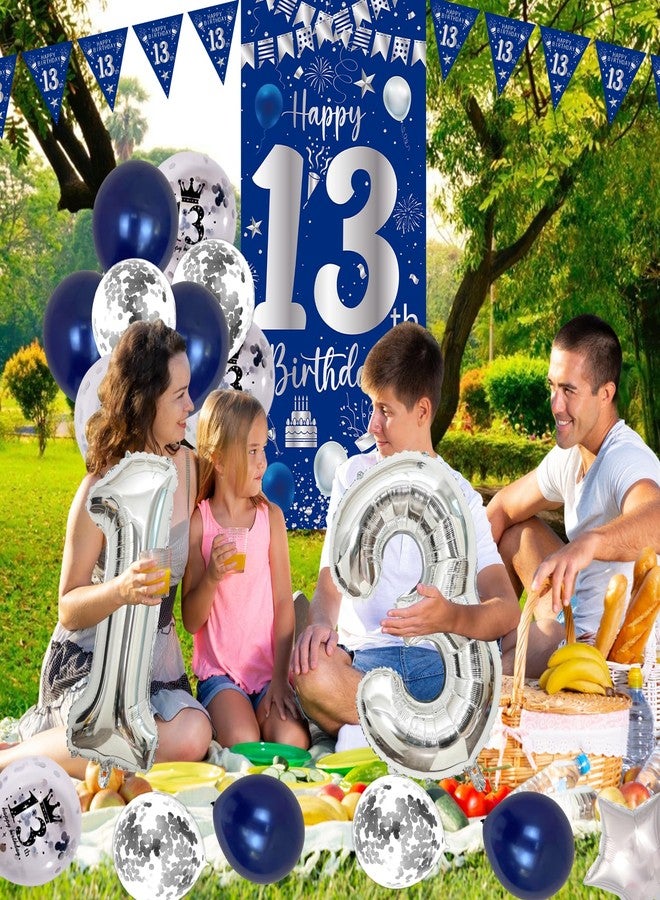 Purtarly Blue 13th Birthday Decorations for Boys Girls, Happy 13th Birthday Decorations Boy, 13 Birthay Banner Decor Number 13 Foil Balloon, Triangle Flag, Official Teenager 13 Year Old Bday Party Supplies - Image 3