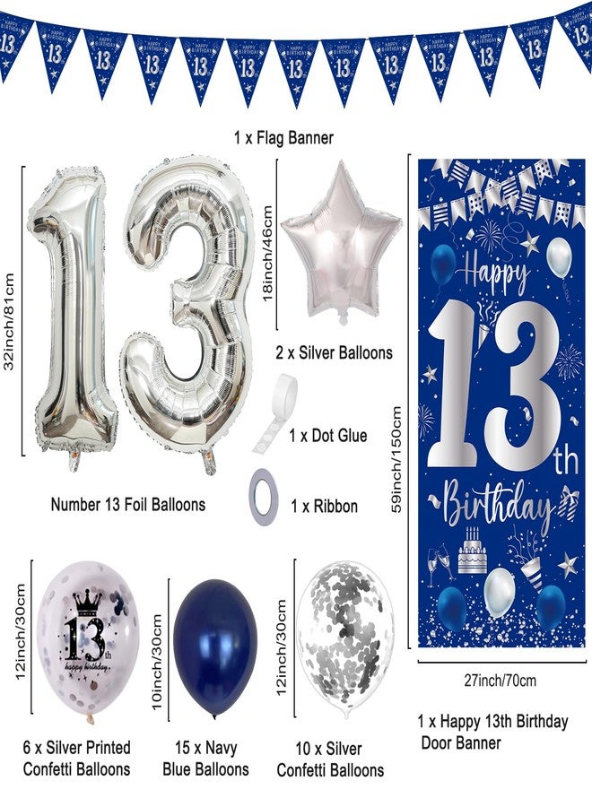 Purtarly Blue 13th Birthday Decorations for Boys Girls, Happy 13th Birthday Decorations Boy, 13 Birthay Banner Decor Number 13 Foil Balloon, Triangle Flag, Official Teenager 13 Year Old Bday Party Supplies - Image 2