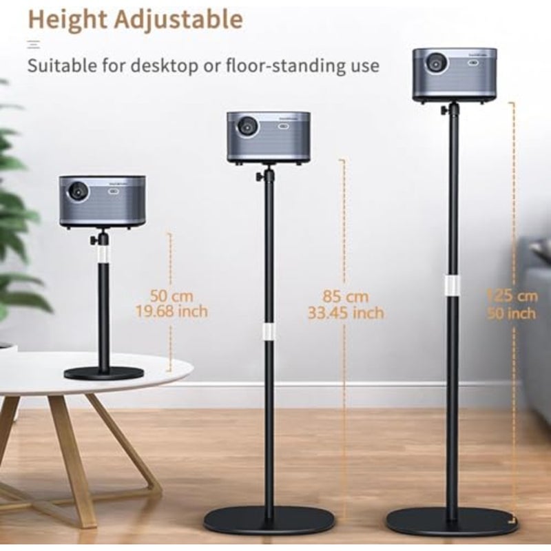 Projector Stand Floor for Home Office Outdoor, Aluminum Alloy, Black, Adjustable Height 20''-50'' with 360 Rotatable Universal Mount - Image 2