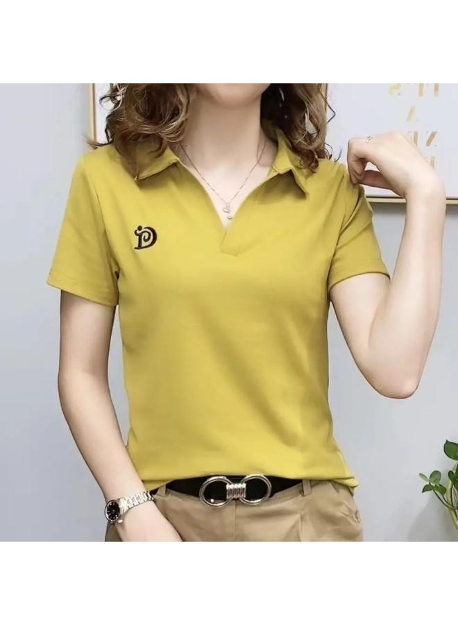 Internet Celebrity Popular Women's Polo Shirt V-neck Short-sleeved T-shirt Women's Summer New Western Style Age-reducing Casual Top