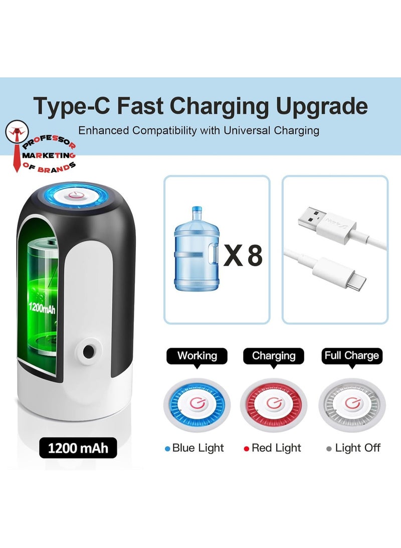 طلمبة مياه كهربائية أوتوماتيكية قابلة لإعادة الشحن عبر منفذ USB، مناسبة لزجاجة مياه بسعة 11-19 لترًا، مضخة مياه محمولة للتخييم، أسود
