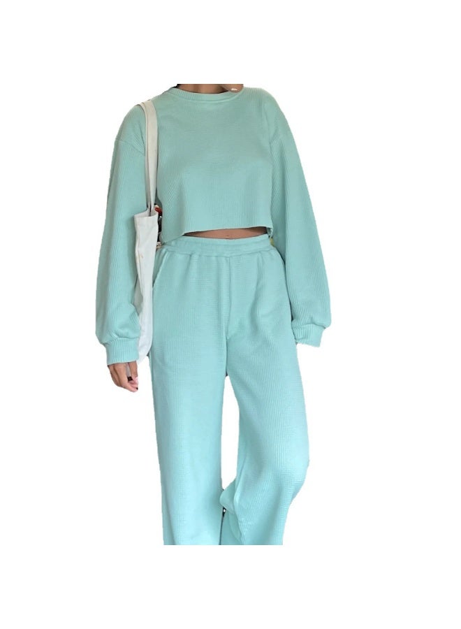 NIBEMINENT Autumn and Winter Leisure Sweater Set Commuter Wind Long-sleeved Trousers Women's Two-piece Suit - Image 1