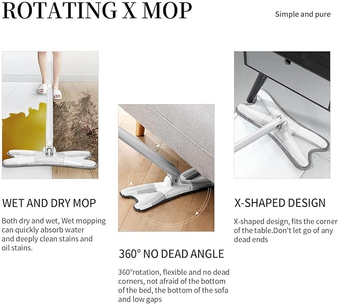 Rikriva Self Wringing Mop Easy Squeeze Twist Mop for Floor Cleaning Self Squeeze XMop with Strong Water Absorption Twist Mope with for Garage Offices Kitchen - Image 2
