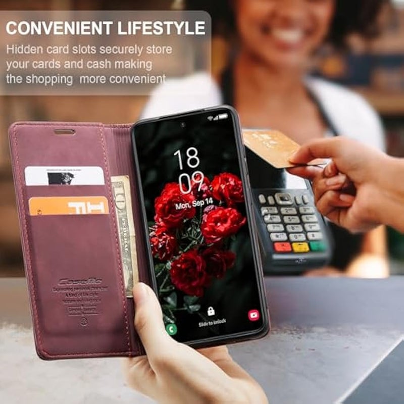 CaseMe for Samsung Galaxy S24 FE Wallet Case,Soft PU Leather Flip Case Magnetic Stand Flip Protective Cover Leather Case with ID & Credit Card Slots Holder Case (Red, S24 FE) - Image 4