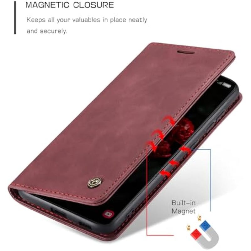 CaseMe for Samsung Galaxy S24 FE Wallet Case,Soft PU Leather Flip Case Magnetic Stand Flip Protective Cover Leather Case with ID & Credit Card Slots Holder Case (Red, S24 FE) - Image 5