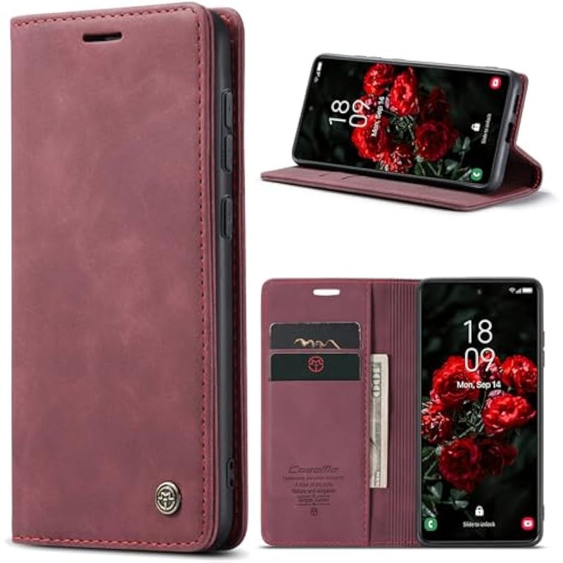 CaseMe for Samsung Galaxy S24 FE Wallet Case,Soft PU Leather Flip Case Magnetic Stand Flip Protective Cover Leather Case with ID & Credit Card Slots Holder Case (Red, S24 FE) - Image 1