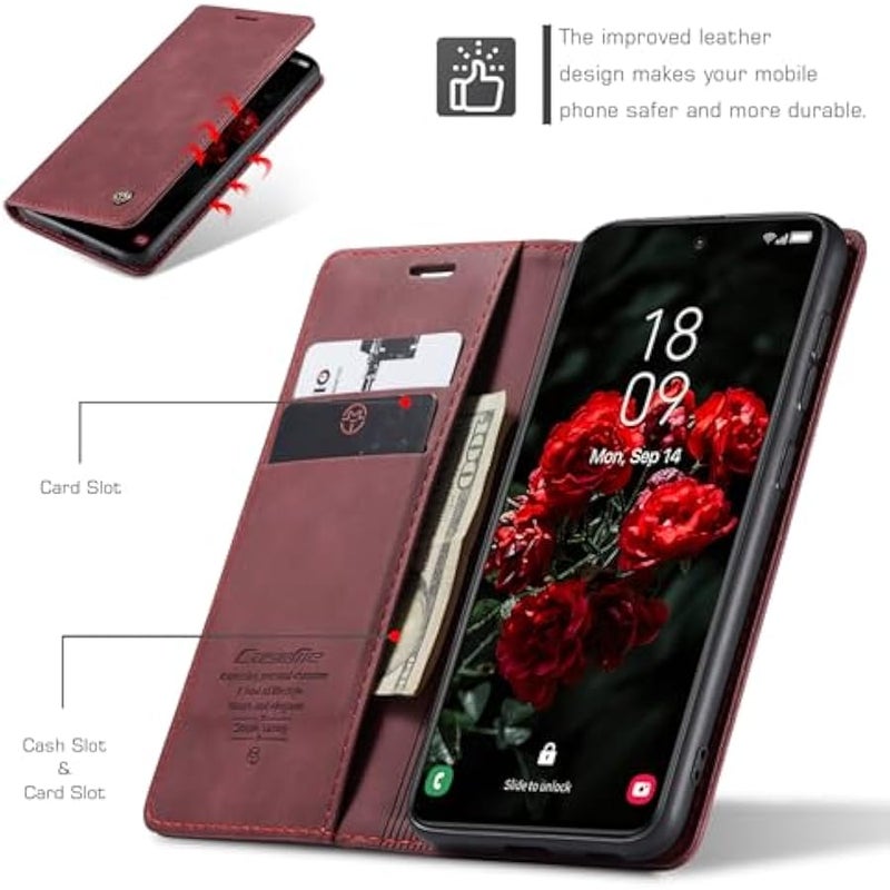 CaseMe for Samsung Galaxy S24 FE Wallet Case,Soft PU Leather Flip Case Magnetic Stand Flip Protective Cover Leather Case with ID & Credit Card Slots Holder Case (Red, S24 FE) - Image 2