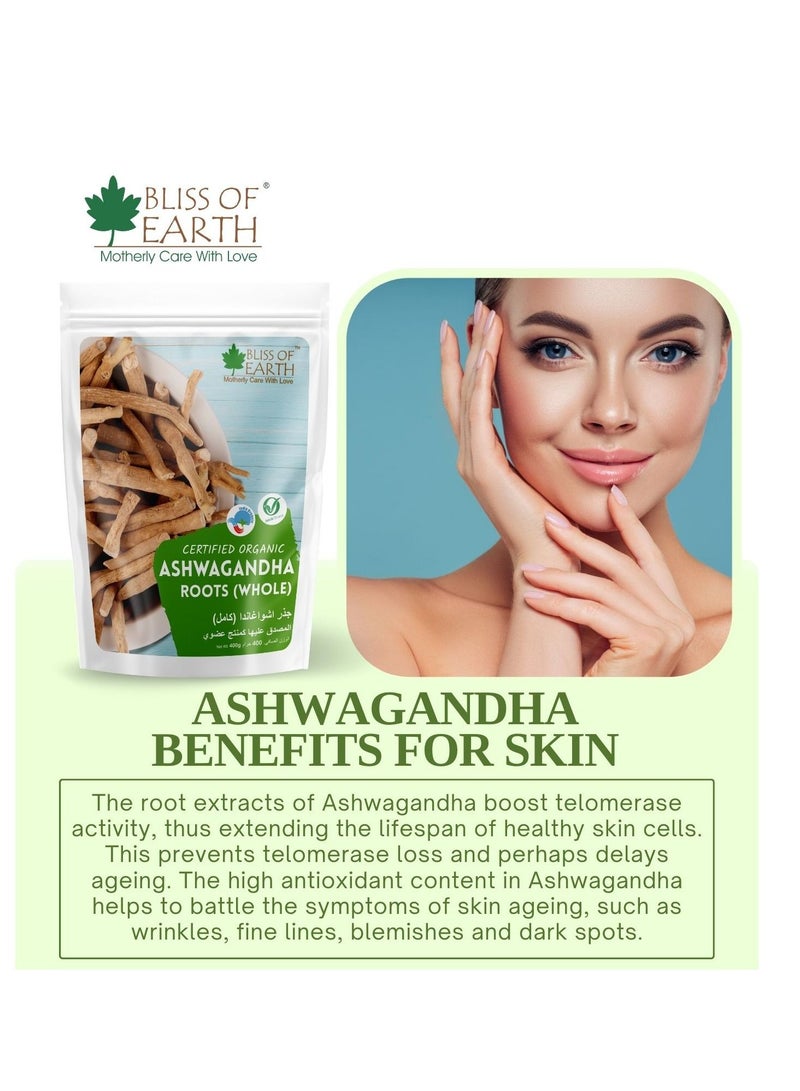 بليس اوف ايرث 2 × 400 جرام من جذر أشواغاندا الجينسنغ الهندي الكامل ويثانيا سومنيفيرا يساعد في تخفيف التوتر وتعزيز المناعة من جذر ممتاز صالح للأكل - Image 4