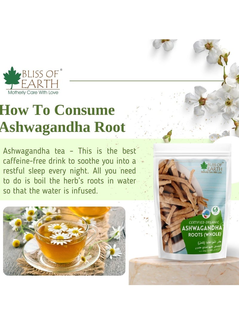بليس اوف ايرث 2 × 400 جرام من جذر أشواغاندا الجينسنغ الهندي الكامل ويثانيا سومنيفيرا يساعد في تخفيف التوتر وتعزيز المناعة من جذر ممتاز صالح للأكل - Image 5