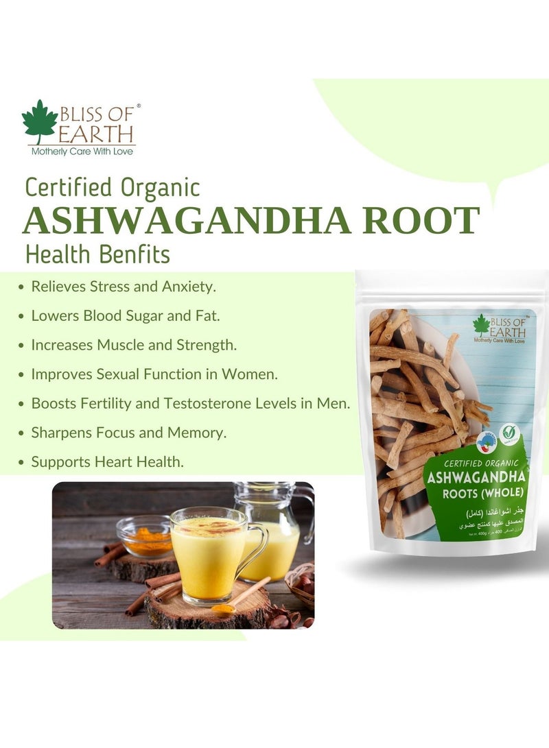 بليس اوف ايرث 2 × 400 جرام من جذر أشواغاندا الجينسنغ الهندي الكامل ويثانيا سومنيفيرا يساعد في تخفيف التوتر وتعزيز المناعة من جذر ممتاز صالح للأكل - Image 3
