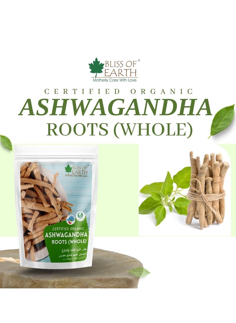 بليس اوف ايرث 2 × 400 جرام من جذر أشواغاندا الجينسنغ الهندي الكامل ويثانيا سومنيفيرا يساعد في تخفيف التوتر وتعزيز المناعة من جذر ممتاز صالح للأكل - Image 2