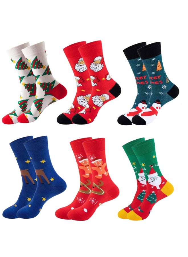 Chielor 6 Pairs Christmas Socks for Men Women, Funny Colorful Cotton Warm Soft Novelty Crew Socks Xmas Socks for Christmas Holiday, Birthday Gift, Family - Image 1