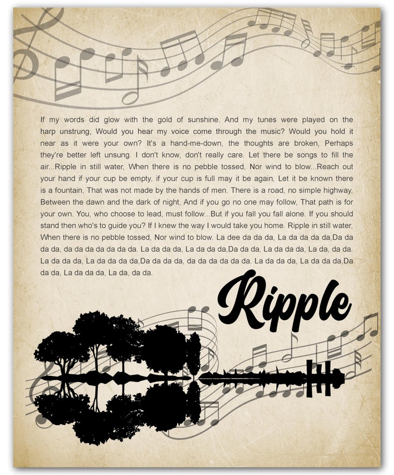 ZUKIY Ripple Song Lyrics Art Canvas - Grateful Dead Ripple Lyrics Poster - Inspirational Wall Art for Office Decor - Music Poster Vintage Style - Ripple Lyric Print Unframed 8x10 - Retro Wall Poster - Image 1