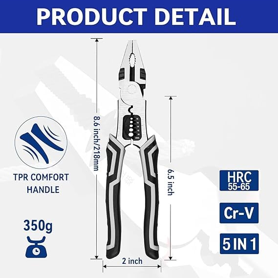 MATSON 5in1 Multifunctional Stainless Steel Wire Stripping Plier Wire Puller Plier Cable Looping Splitting Cutting Pliers Electrical Stripping Tool Wire Stripper Crimping Tool - Image 2