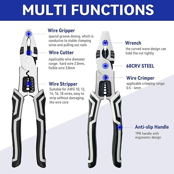 MATSON 5in1 Multifunctional Stainless Steel Wire Stripping Plier Wire Puller Plier Cable Looping Splitting Cutting Pliers Electrical Stripping Tool Wire Stripper Crimping Tool - Image 3