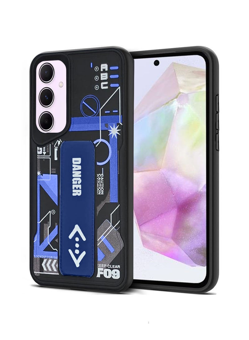 Techie غطاء خلفي سيليكوني للأزياء الجمالية مع مقبض يد مغناطيسي وحامل لهاتف سامسونج جالاكسي A35 - أسود/أزرق - Image 1
