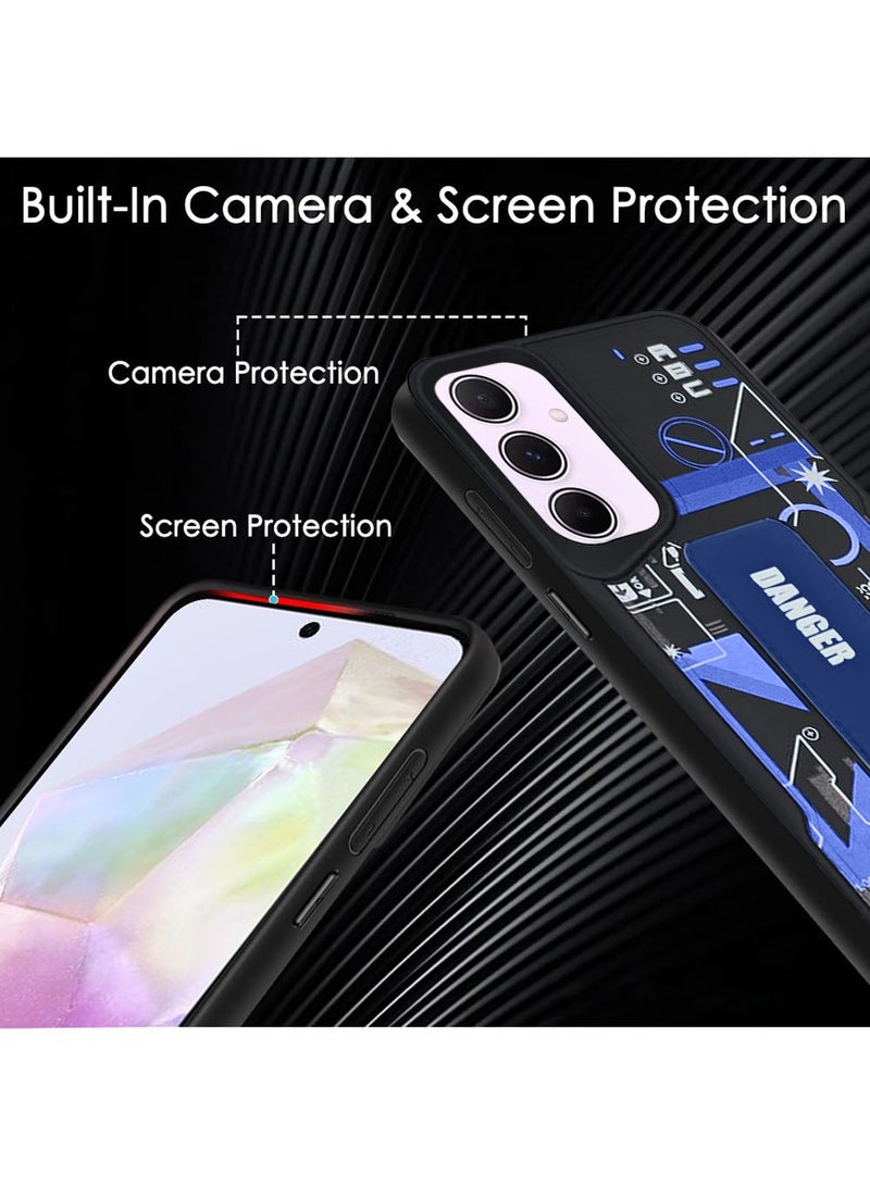 Techie غطاء خلفي سيليكوني للأزياء الجمالية مع مقبض يد مغناطيسي وحامل لهاتف سامسونج جالاكسي A35 - أسود/أزرق - Image 5