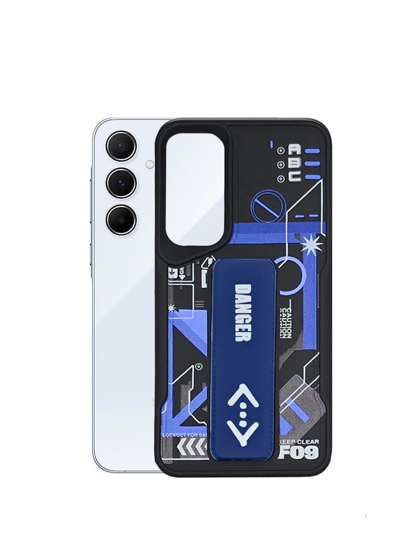 Techie غطاء خلفي سيليكوني للأزياء الجمالية مع مقبض يد مغناطيسي وحامل لهاتف سامسونج جالاكسي A35 - أسود/أزرق - Image 4