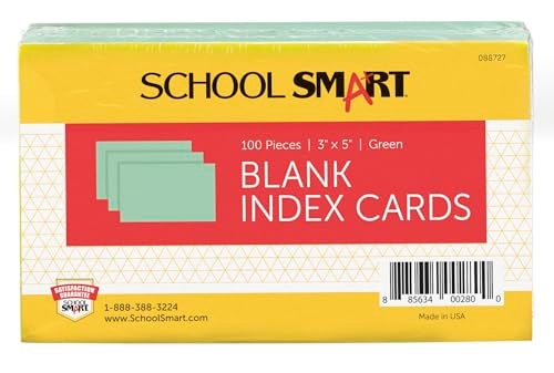 School Smart Blank Plain Index Card, 3 x 5 Inches, Green, Pack of 100 - Image 1