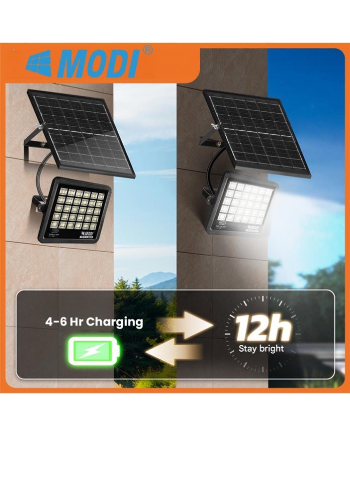 73Hours كشاف LED يعمل بالطاقة الشمسية بقوة 400 وات مع جهاز تحكم عن بعد - مصباح أمان خارجي فائق السطوع 6500 كلفن، مقاوم للماء IP66، وقت تشغيل 12 ساعة، شحن سريع - Image 1