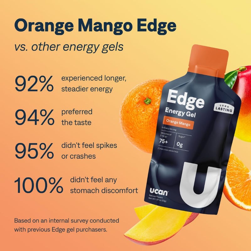 UCAN Edge Energy Gel Shots, Orange Mango (12, 2 Ounce Packets) for Running, Training, Workouts, Fitness, Cycling, Crossfit | Sugar-Free, Vegan, & Keto Friendly Energy - Image 2