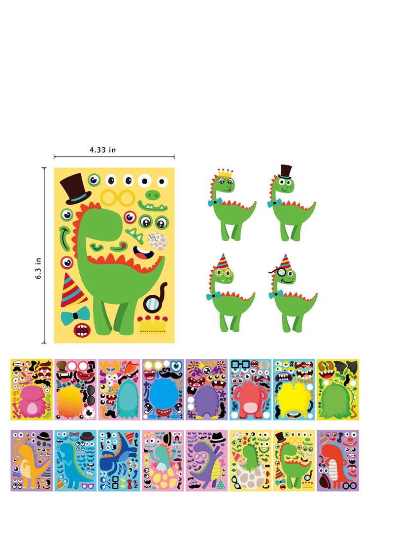 XiuWoo 24 Sheets Make Your Own Stickers for Kids Toddlers,Make a Face Dinosaur Animal Cute Dino Birthday Party Favors Boys Girls Ages 2 3 4 5 6 7 8 (Dinosaur pcs) - Image 2