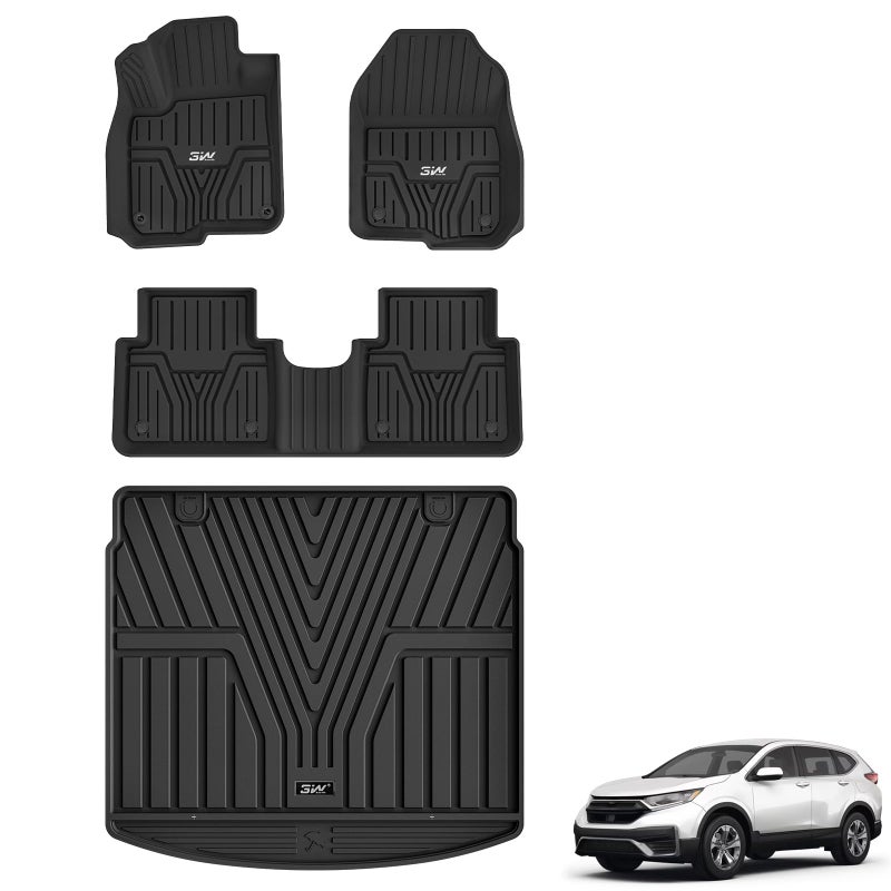 3W Floor Mats Cargo Liner Fit for Honda CRV 20172022Not Fit for Hybrid All Weather TPE Custom Fit Floor Liner 1st 2nd Row and Full Set Trunk Car Mats Black
