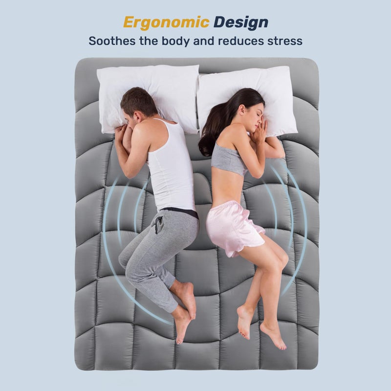 Unikome Full Mattress Pad Waterproof, Eco-Friendly Ergonomic Quilted Fitted Full Mattress Topper for Guest Room, Apartments, Noiseless and Machine Washable (Grey, 54x75) - Image 3