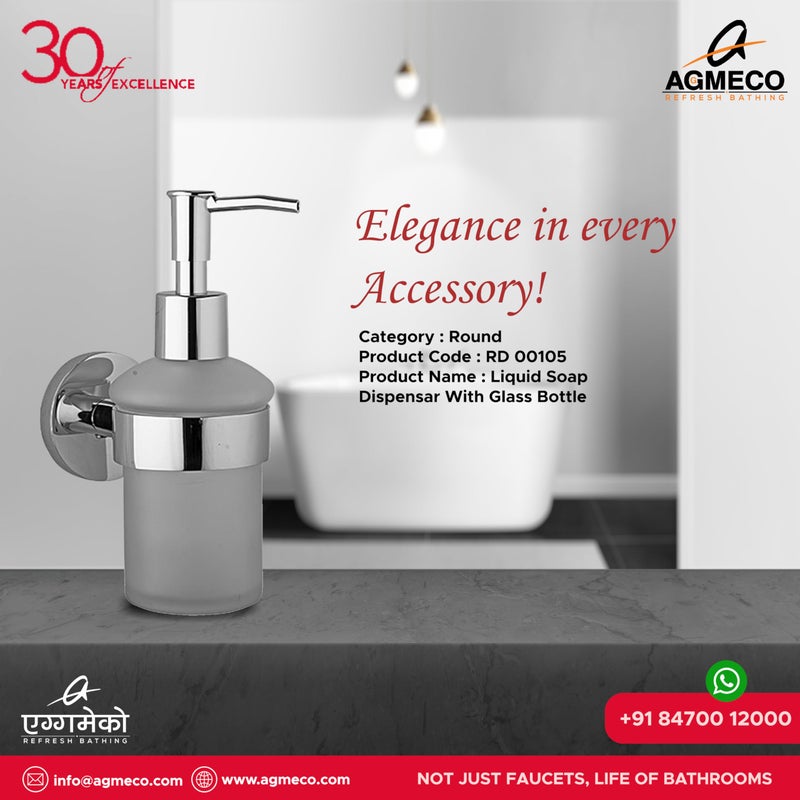 AGMECO Round Liquid Soap Dispenser for Bathroom - Handwash Dispenser & Soap Holder for Wash Basin - Image 2