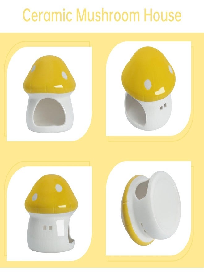 Saim Ceramics Mushroom House Aquarium Decor, Betta Fish Tank Accessories Landscape Decoration, Small Shrimp Goldfishes Habitat Hut Pleco Smalland Breeding Hide Caves Toad House - Yellow - Image 3