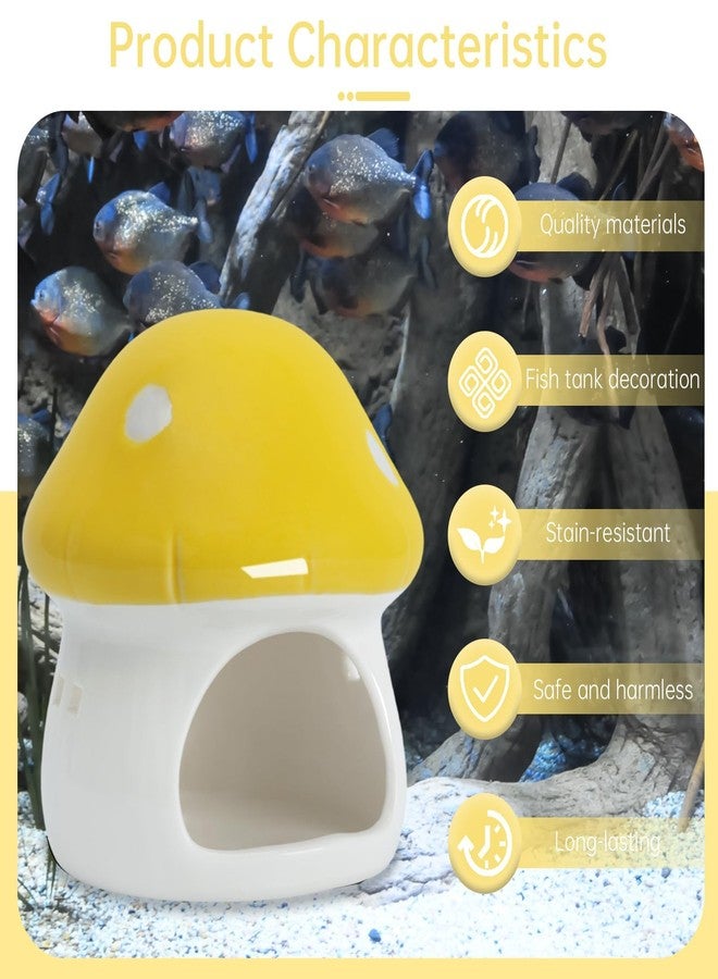 Saim Ceramics Mushroom House Aquarium Decor, Betta Fish Tank Accessories Landscape Decoration, Small Shrimp Goldfishes Habitat Hut Pleco Smalland Breeding Hide Caves Toad House - Yellow - Image 5