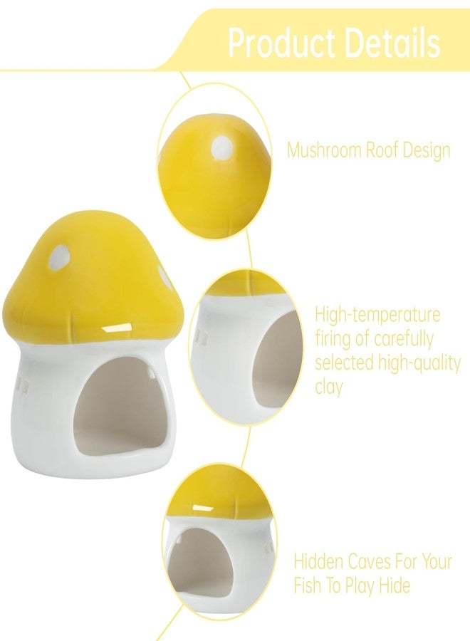 Saim Ceramics Mushroom House Aquarium Decor, Betta Fish Tank Accessories Landscape Decoration, Small Shrimp Goldfishes Habitat Hut Pleco Smalland Breeding Hide Caves Toad House - Yellow - Image 4
