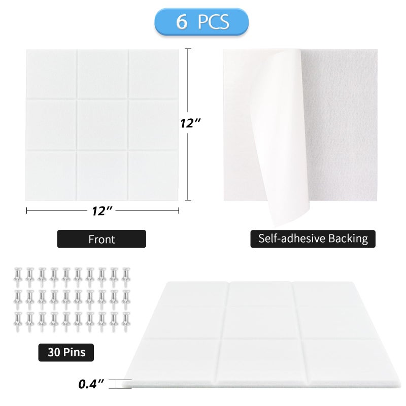 BXI Felt Bulletin Board - 12 X 12 X 3/8 Inches 6 Pcs Self-Adhesive Poster Cork Board with 30 Push Pins, Thick Pin Tiles Display Vision Board, Photo Picture Panels for Home Office Classroom Walls - Image 2