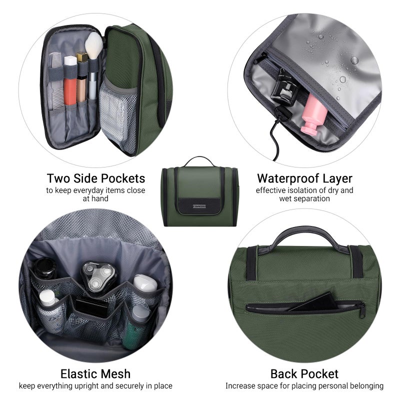 Witzman Toiletry Bag For Men Women Large Hanging Multi-Organization Bathroom Bag Water-Resistant Dopp Kit Shaving Bag Men(B690 Army Green) - Image 5