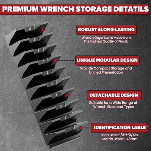 Matscover 40PCS Modular Wrench Organizer Wrench Holder - Wrench Tool Organizers for Tool Drawer Storage, Wrench Storage Set with Metric & SAE Label, Wrench Rack Tool Gift for Professional Mechanics Men, Black - Image 5
